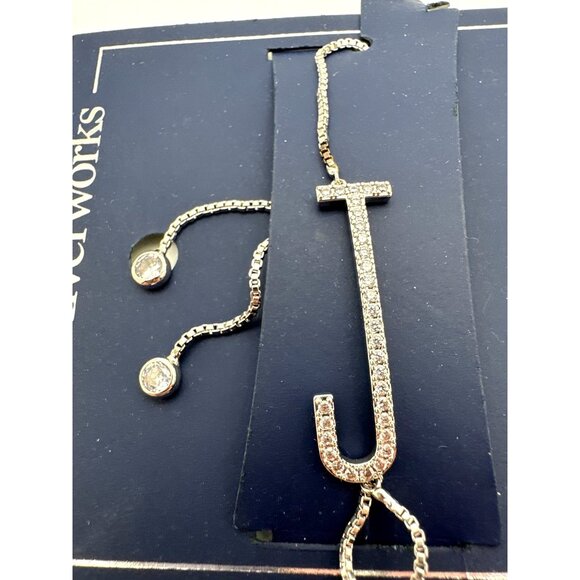 Sparkling Letter J Bracelet Silver Plated Cubic Zirconia Flawed - Picture 3 of 8